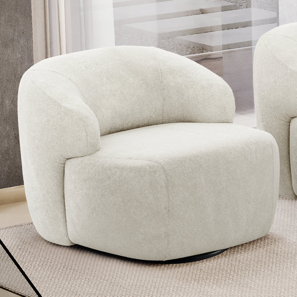 Kit 02 Poltronas Decorativa Orgânica Giratória Para Sala Living Barolo L06 Bouclê Off White - Lyam Decor