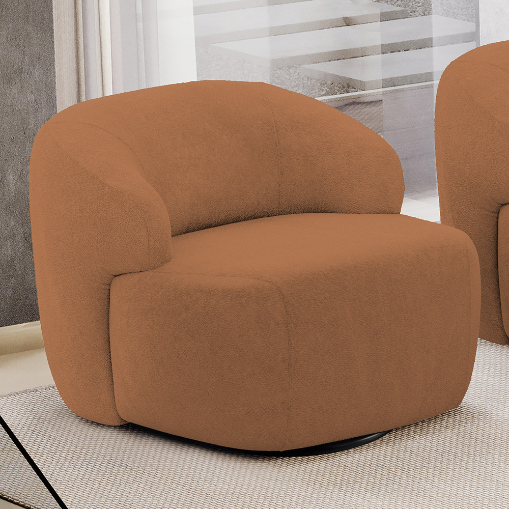 Kit 02 Poltronas Decorativa Orgânica Giratória Para Sala Living Barolo L06 Bouclê Terracota - Lyam Decor