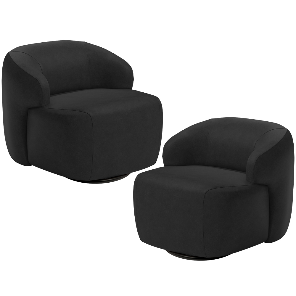 Kit 02 Poltronas Decorativa Orgânica Giratória Para Sala Living Barolo L06 Couro Preto - Lyam Decor