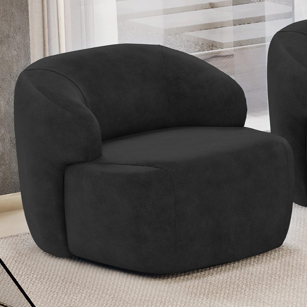 Kit 02 Poltronas Decorativa Orgânica Giratória Para Sala Living Barolo L06 Couro Preto - Lyam Decor
