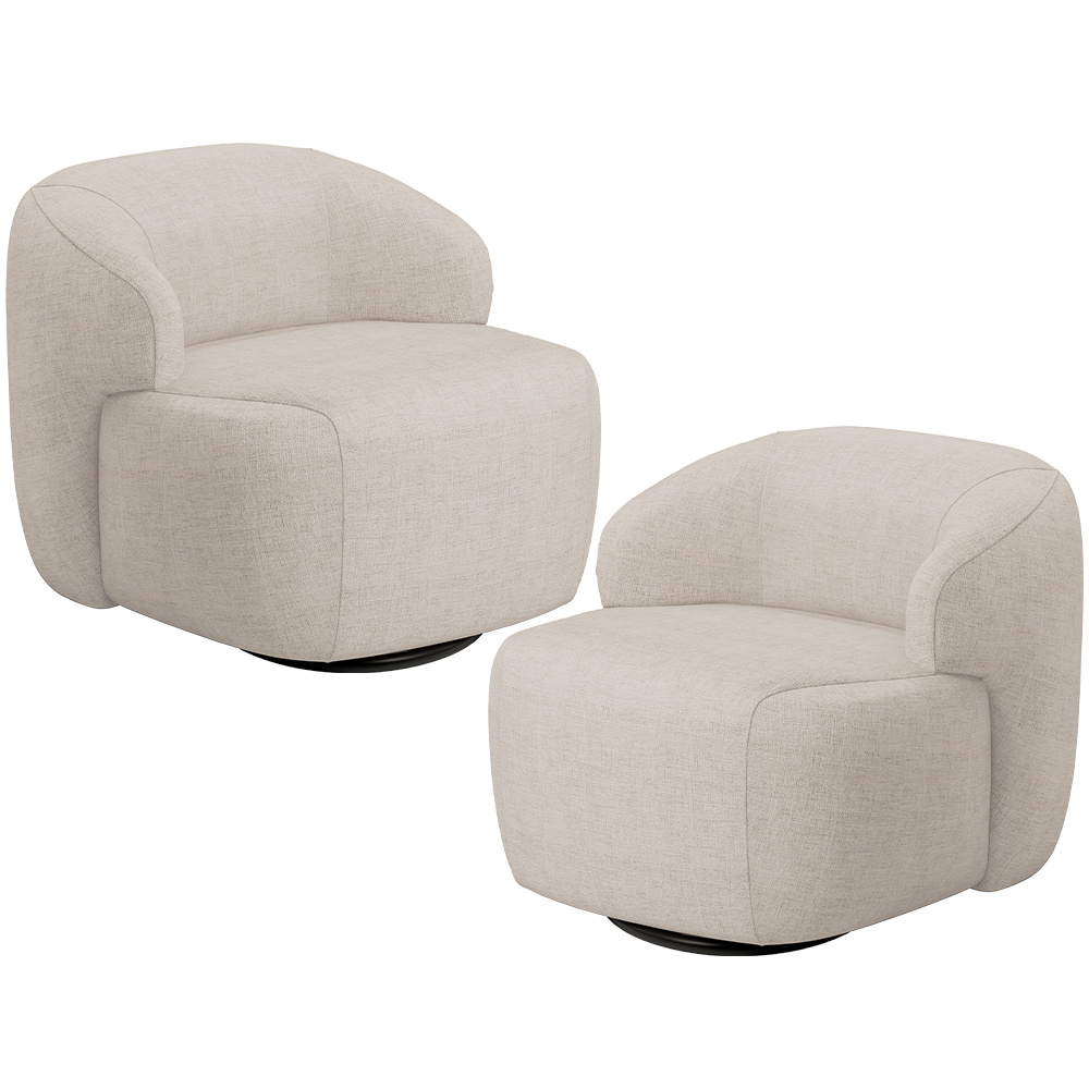 Kit 02 Poltronas Decorativa Orgânica Giratória Para Sala Living Barolo L06 Linho Bege - Lyam Decor