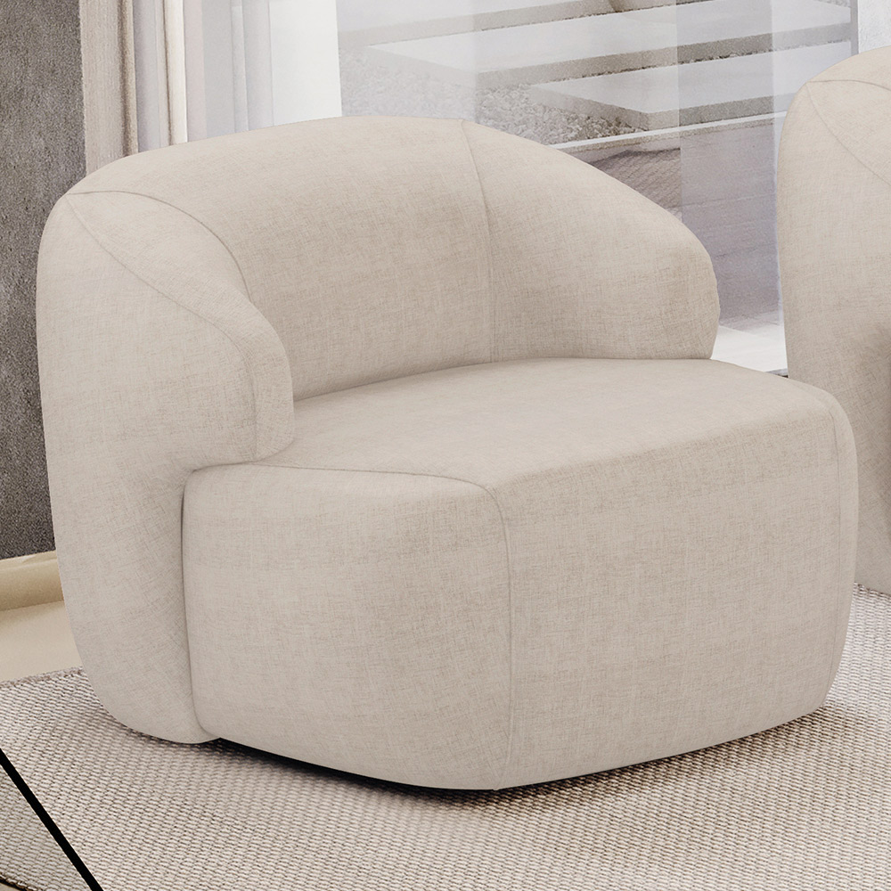 Kit 02 Poltronas Decorativa Orgânica Giratória Para Sala Living Barolo L06 Linho Bege - Lyam Decor