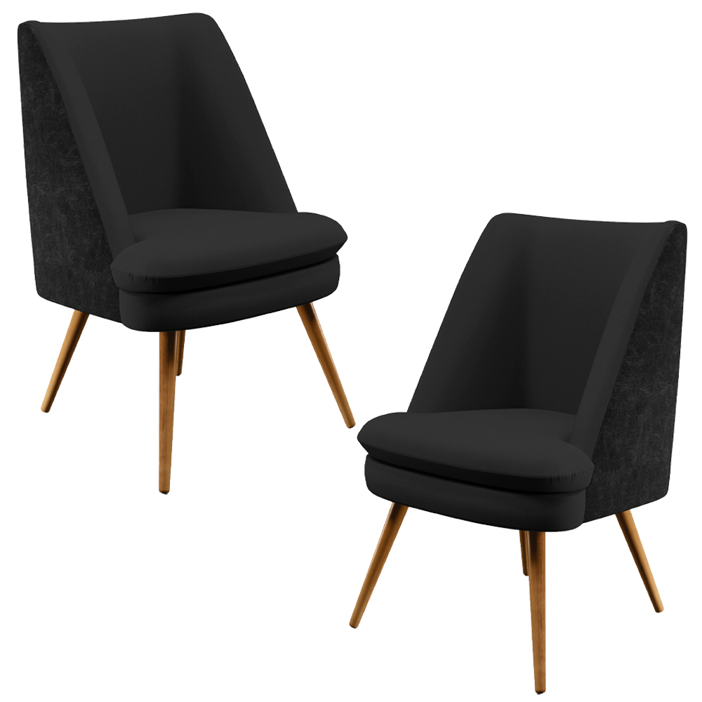 Kit 02 Poltronas Decorativa Pérsia Pés Palito D02 Veludo Preto C-300 Corano Preto B-97 - Lyam Decor