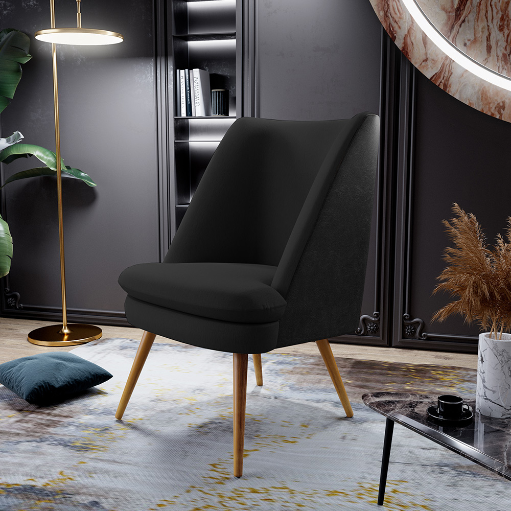 Kit 02 Poltronas Decorativa Pérsia Pés Palito D02 Veludo Preto C-300 Corano Preto B-97 - Lyam Decor