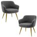 Kit 02 Poltronas Decorativa Pés Palito D'Ouro Jade D02 Linho Chumbo C-469 - Lyam Decor