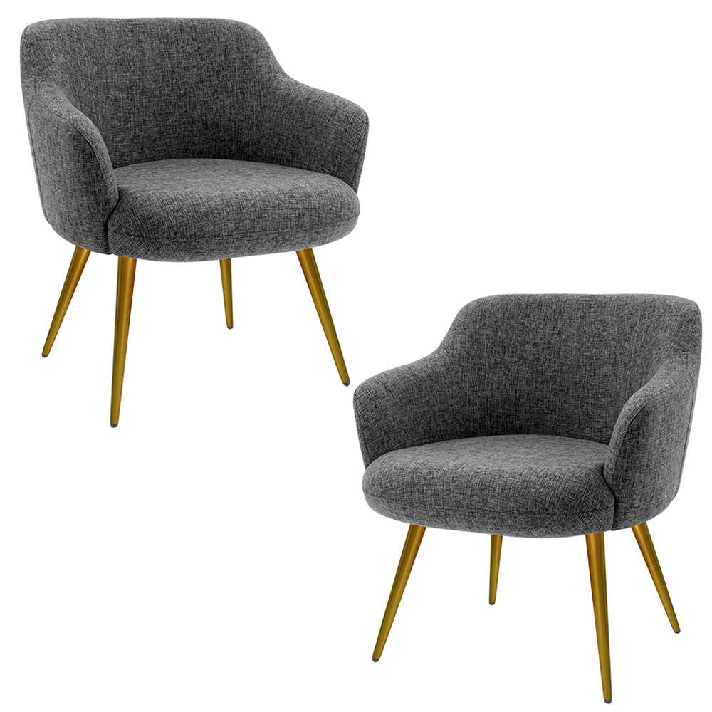 Kit 02 Poltronas Decorativa Pés Palito D'Ouro Jade D02 Linho Chumbo C-469 - Lyam Decor