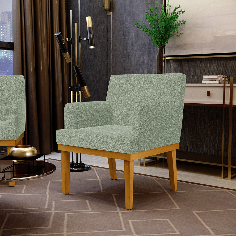 Kit 02 Poltronas Decorativa Para Sala De Estar E Recepção Beatriz W01 Bouclê Oliva - Lyam Decor