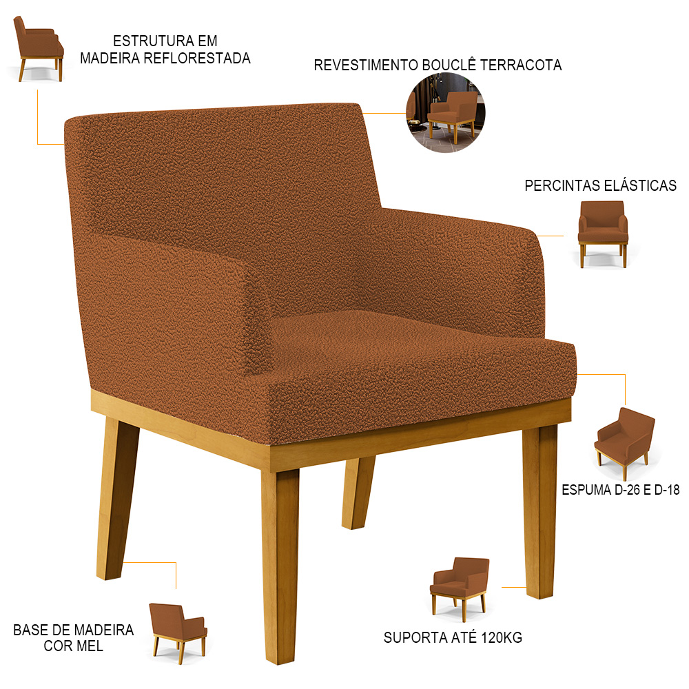 Kit 02 Poltronas Decorativa Para Sala De Estar E Recepção Beatriz W01 Bouclê Terracota - Lyam Decor