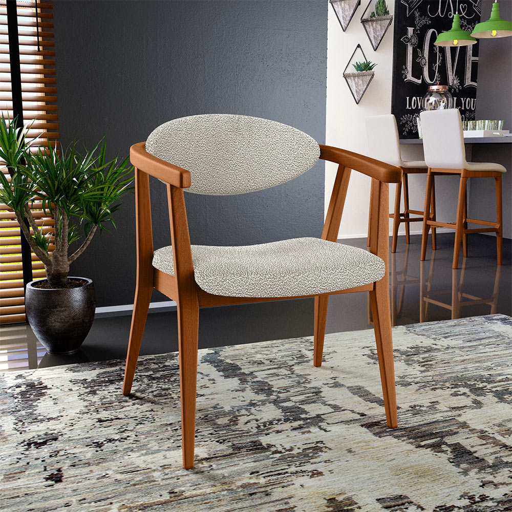 Kit 02 Poltronas Decorativa Para Sala De Estar E Recepção Cecília L02 Bouclê Creme - Lyam Decor