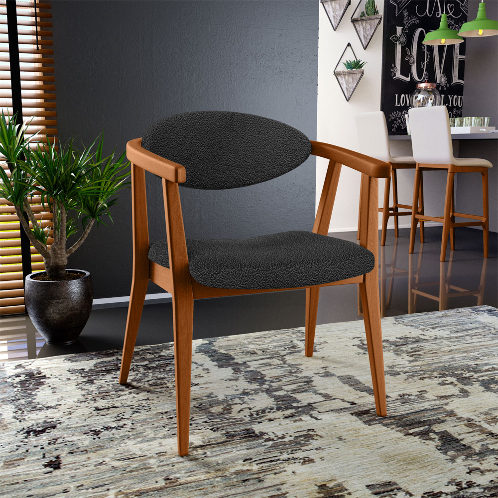 Kit 02 Poltronas Decorativa Para Sala De Estar E Recepção Cecília L02 Bouclê Preto - Lyam Decor