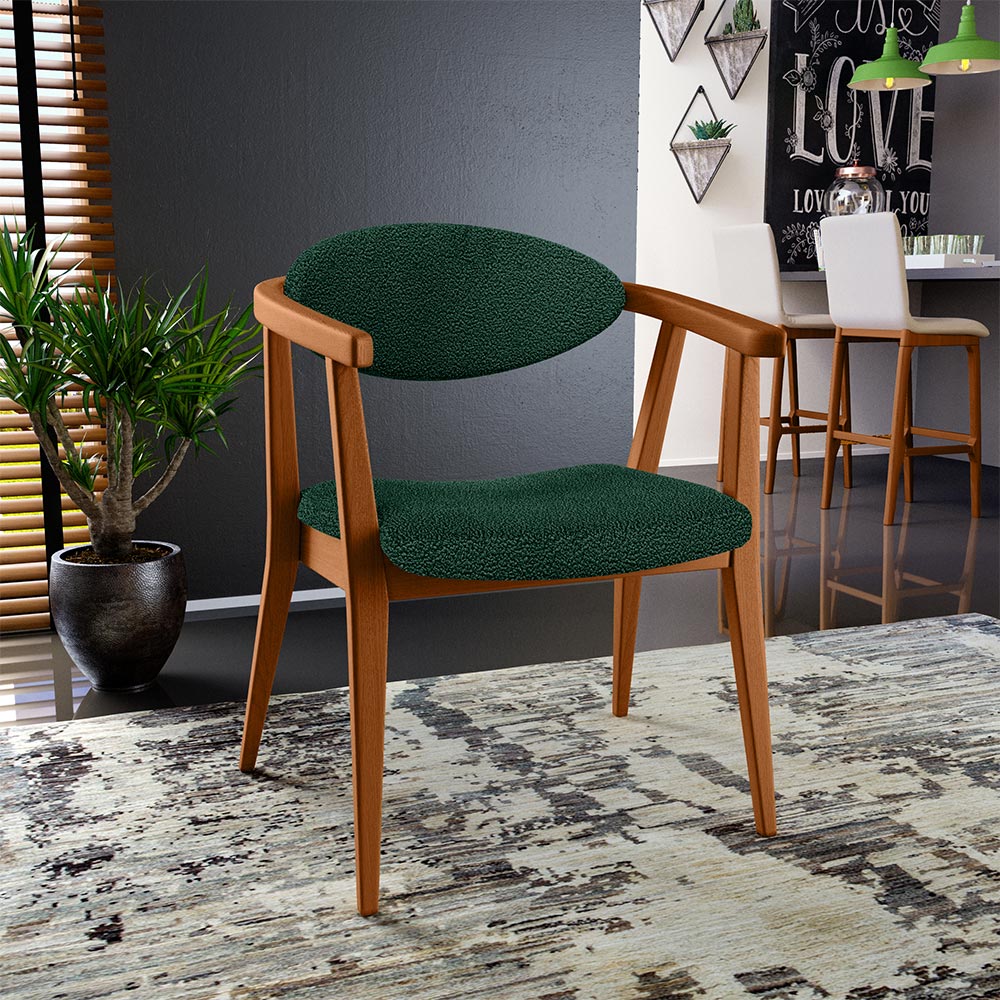 Kit 02 Poltronas Decorativa Para Sala De Estar E Recepção Cecília L02 Bouclê Verde - Lyam Decor