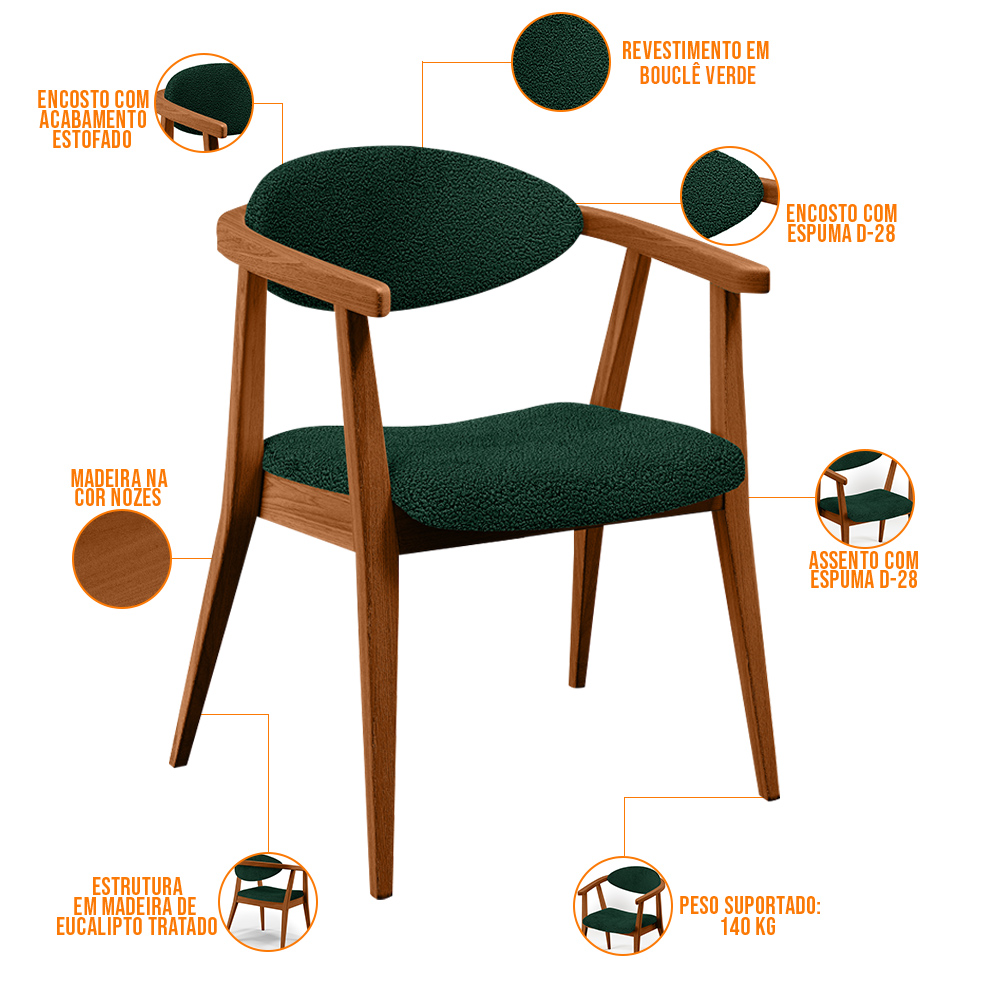 Kit 02 Poltronas Decorativa Para Sala De Estar E Recepção Cecília L02 Bouclê Verde - Lyam Decor