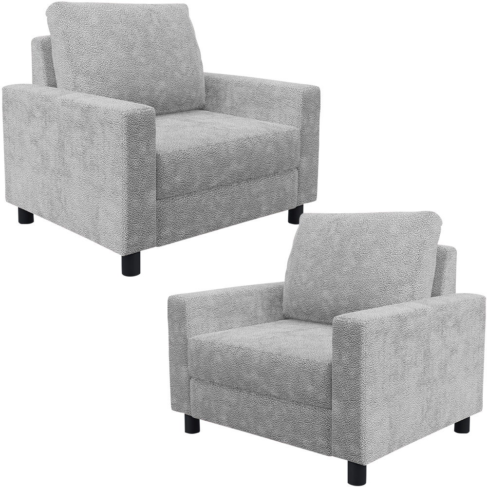 Kit 02 Poltronas Decorativa Para Sala De Estar E Recepção Malta L02 Bouclê Cinza - Lyam Decor