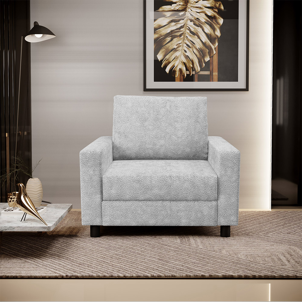 Kit 02 Poltronas Decorativa Para Sala De Estar E Recepção Malta L02 Bouclê Cinza - Lyam Decor