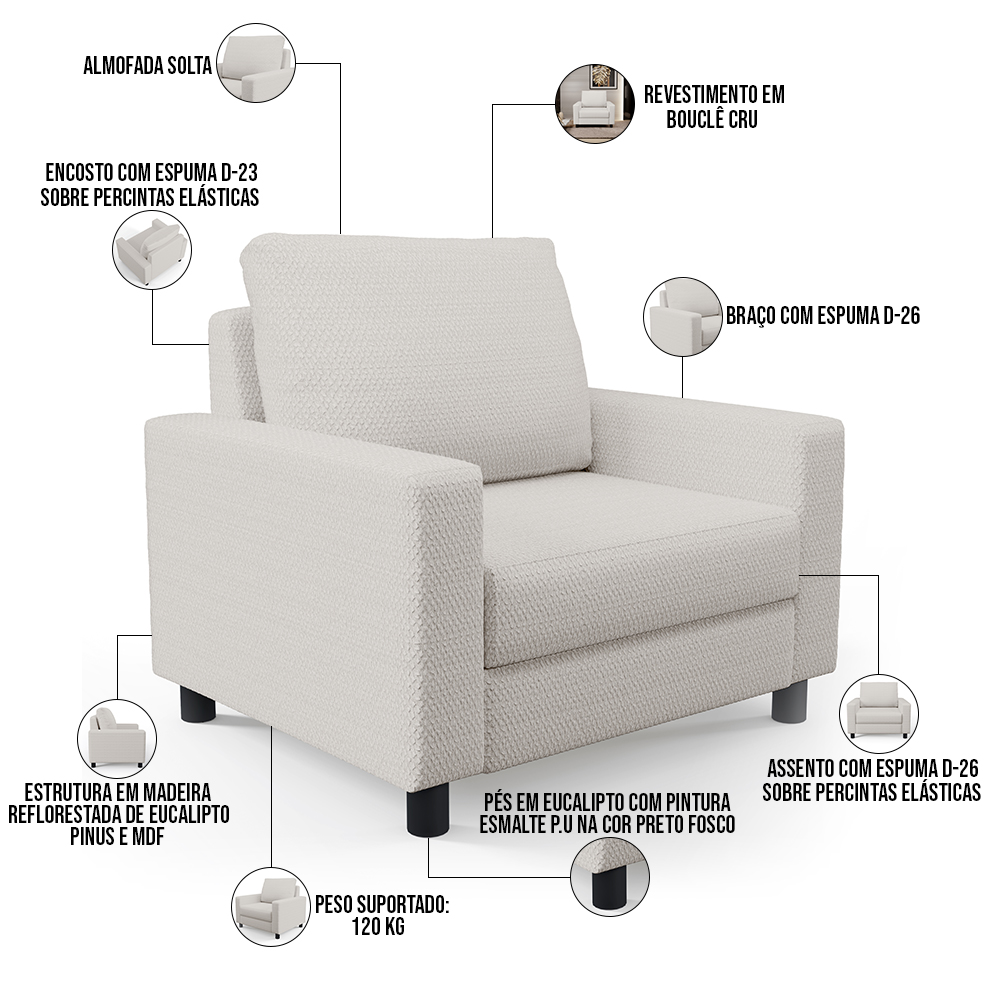 Kit 02 Poltronas Decorativa Para Sala De Estar E Recepção Malta L02 Bouclê Cru - Lyam Decor