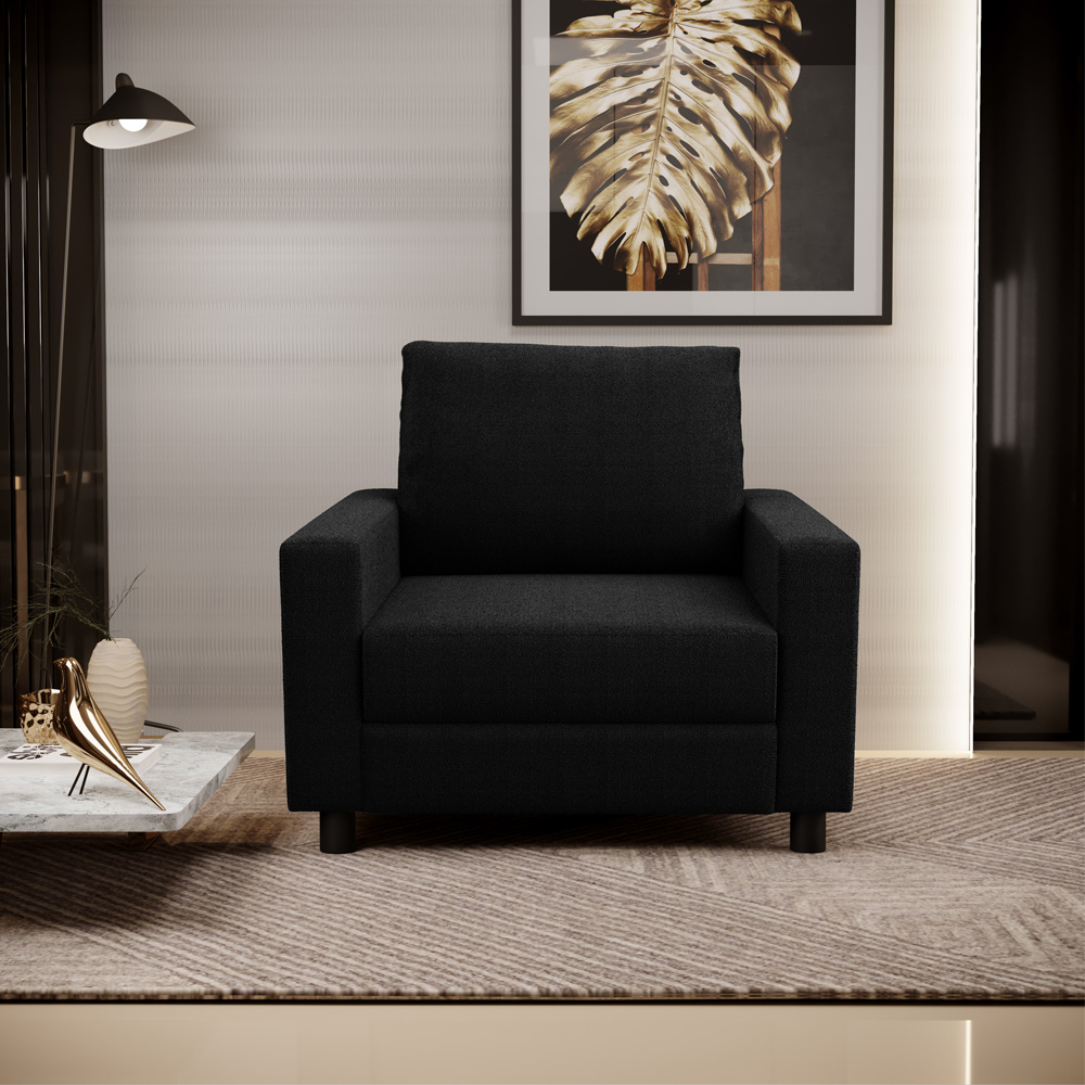Kit 02 Poltronas Decorativa Para Sala De Estar E Recepção Malta L02 Bouclê Preto - Lyam Decor