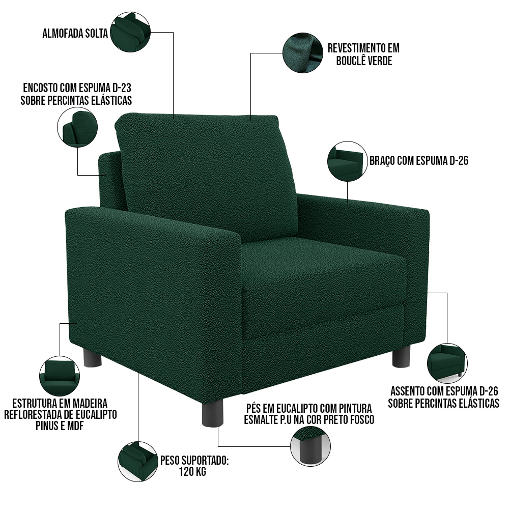 Kit 02 Poltronas Decorativa Para Sala De Estar E Recepção Malta L02 Bouclê Verde - Lyam Decor