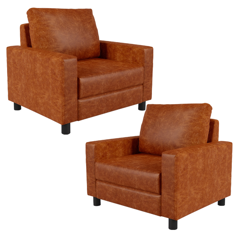 Kit 02 Poltronas Decorativa Para Sala De Estar E Recepção Malta L02 Couríssimo Camel  - Lyam Decor