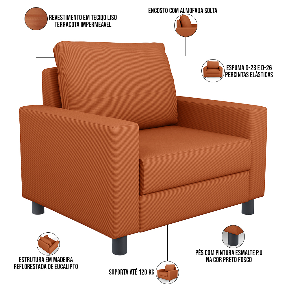 Kit 02 Poltronas Decorativa Para Sala De Estar E Recepção Malta L02 Tecido Terracota - Lyam Decor
