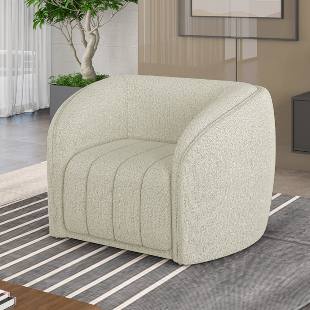 Kit 02 Poltronas Decorativa Para Sala De Estar Lazio M03 Bouclê Bege Claro - Lyam Decor
