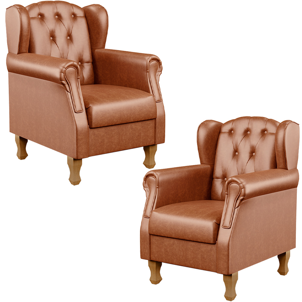 Kit 02 Poltronas Decorativa Para Sala De Estar Yara P02 Couríssimo Camel - Lyam Decor