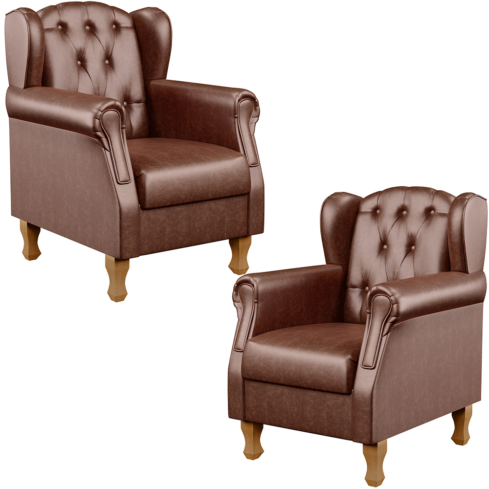 Kit 02 Poltronas Decorativa Para Sala De Estar Yara P02 Couríssimo Marrom - Lyam Decor