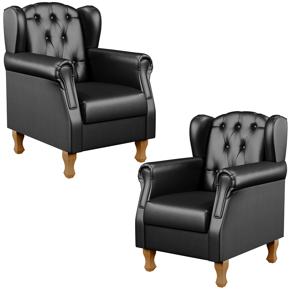 Kit 02 Poltronas Decorativa Para Sala De Estar Yara P02 Couríssimo Preto Brilho - Lyam Decor