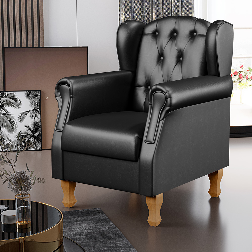 Kit 02 Poltronas Decorativa Para Sala De Estar Yara P02 Couríssimo Preto Brilho - Lyam Decor