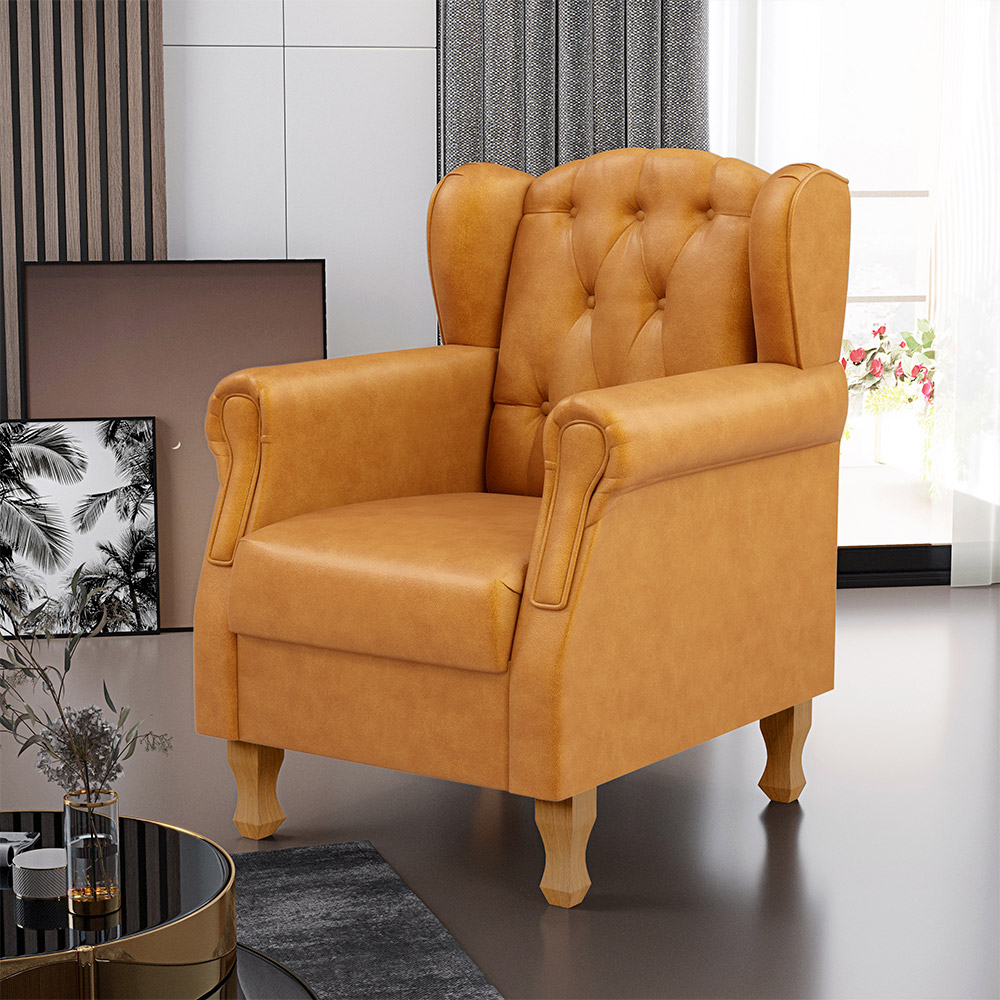 Kit 02 Poltronas Decorativa Para Sala De Estar Yara P02 Couríssimo Whisky - Lyam Decor