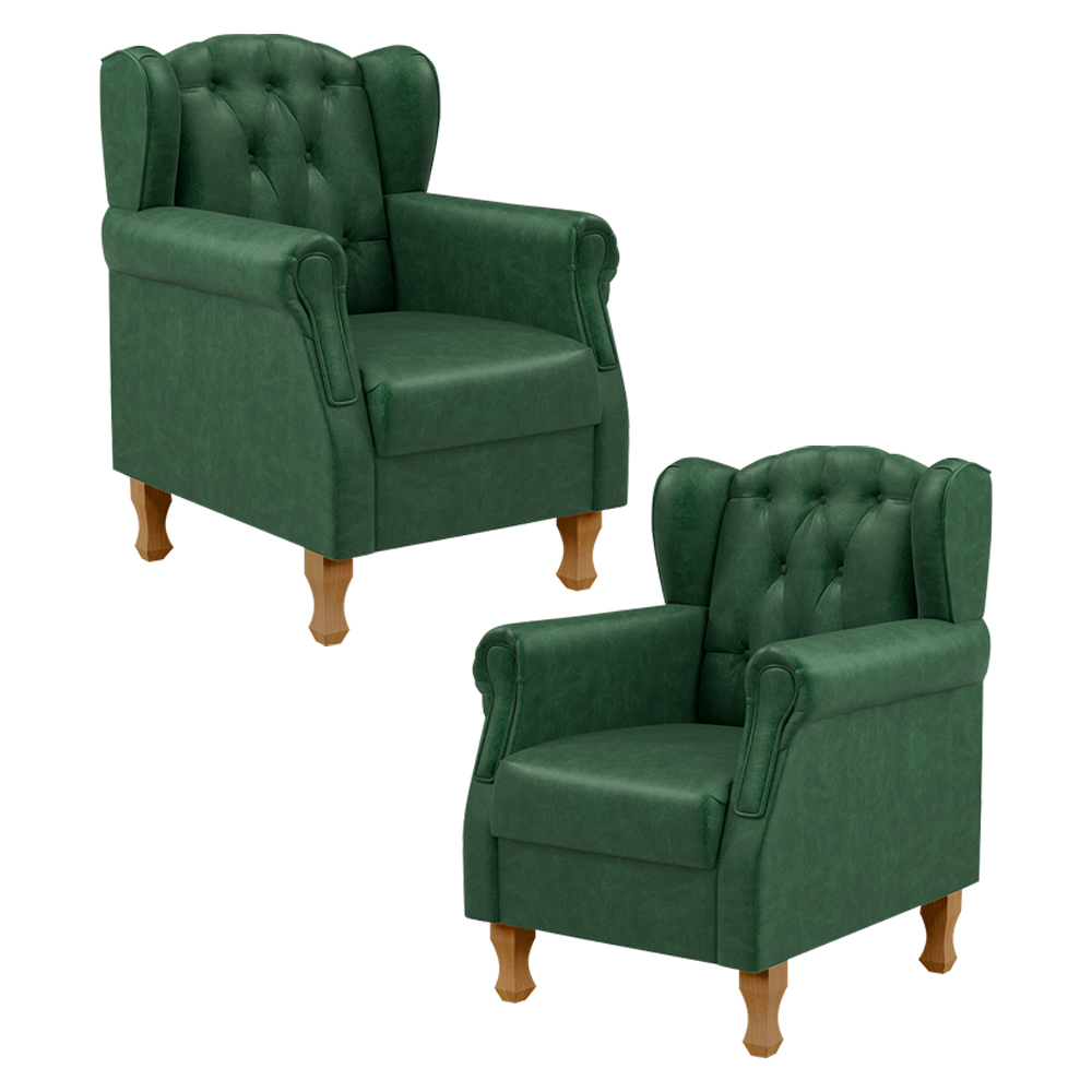 Kit 02 Poltronas Decorativa Para Sala De Estar Yara P02 Facto Verde Musgo - Lyam Decor