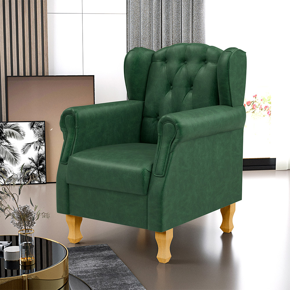 Kit 02 Poltronas Decorativa Para Sala De Estar Yara P02 Facto Verde Musgo - Lyam Decor
