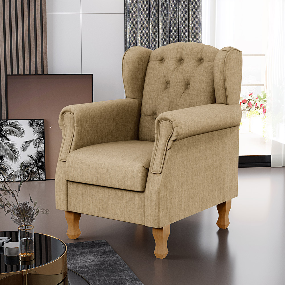 Kit 02 Poltronas Decorativa Para Sala De Estar Yara P02 Linho Bege Escuro - Lyam Decor