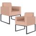 Kit 02 Poltronas Decorativa Para Sala E Recepção Base Fixa De Metal Helô L02 Linho Rosê - Lyam Decor