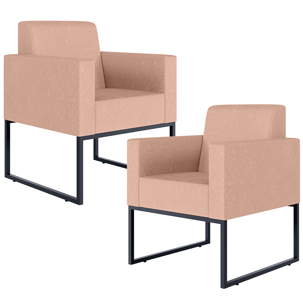 Kit 02 Poltronas Decorativa Para Sala E Recepção Base Fixa De Metal Helô L02 Linho Rosê - Lyam Decor
