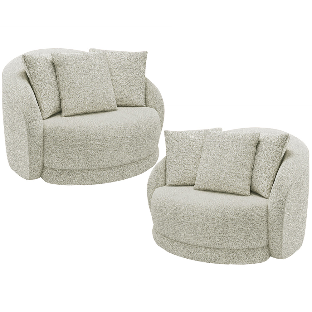 Kit 02 Poltronas Decorativa Para Sala Estar Base Giratória Witta M03 Bouclê Bege Claro - Lyam Decor