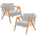 Kit 02 Poltronas Decorativa Para Sala Estar Pietra Estrutura De Madeira L02 Linho Cinza - Lyam Decor