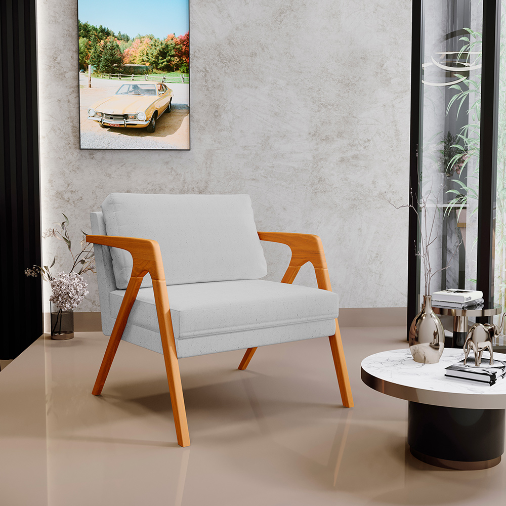 Kit 02 Poltronas Decorativa Para Sala Estar Pietra Estrutura De Madeira L02 Linho Cinza - Lyam Decor