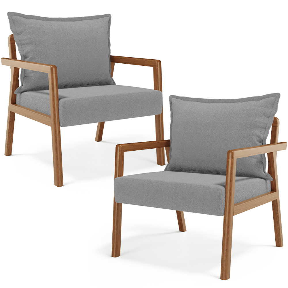 Kit 02 Poltronas Decorativa Para Sala de Estar Alícia L02 Bouclê Cinza - Lyam Decor