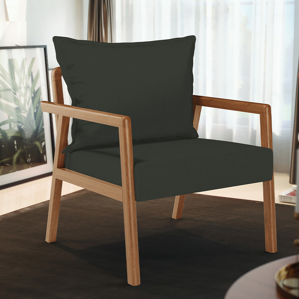Kit 02 Poltronas Decorativa Para Sala de Estar Alícia L02 Linho Verde Musgo - Lyam Decor