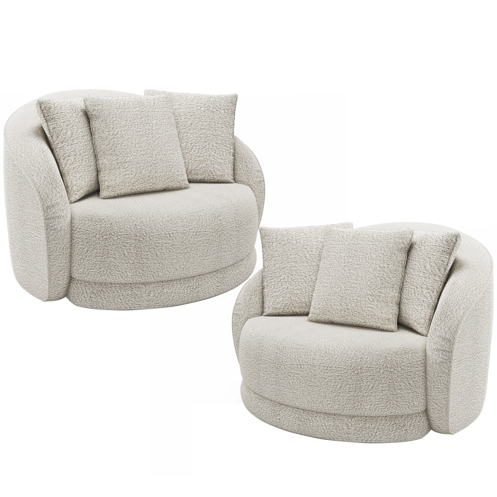 Kit 02 Poltronas Decorativa Para Sala de Estar Base Giratória Witta M03 Bouclê Branco - Lyam Decor