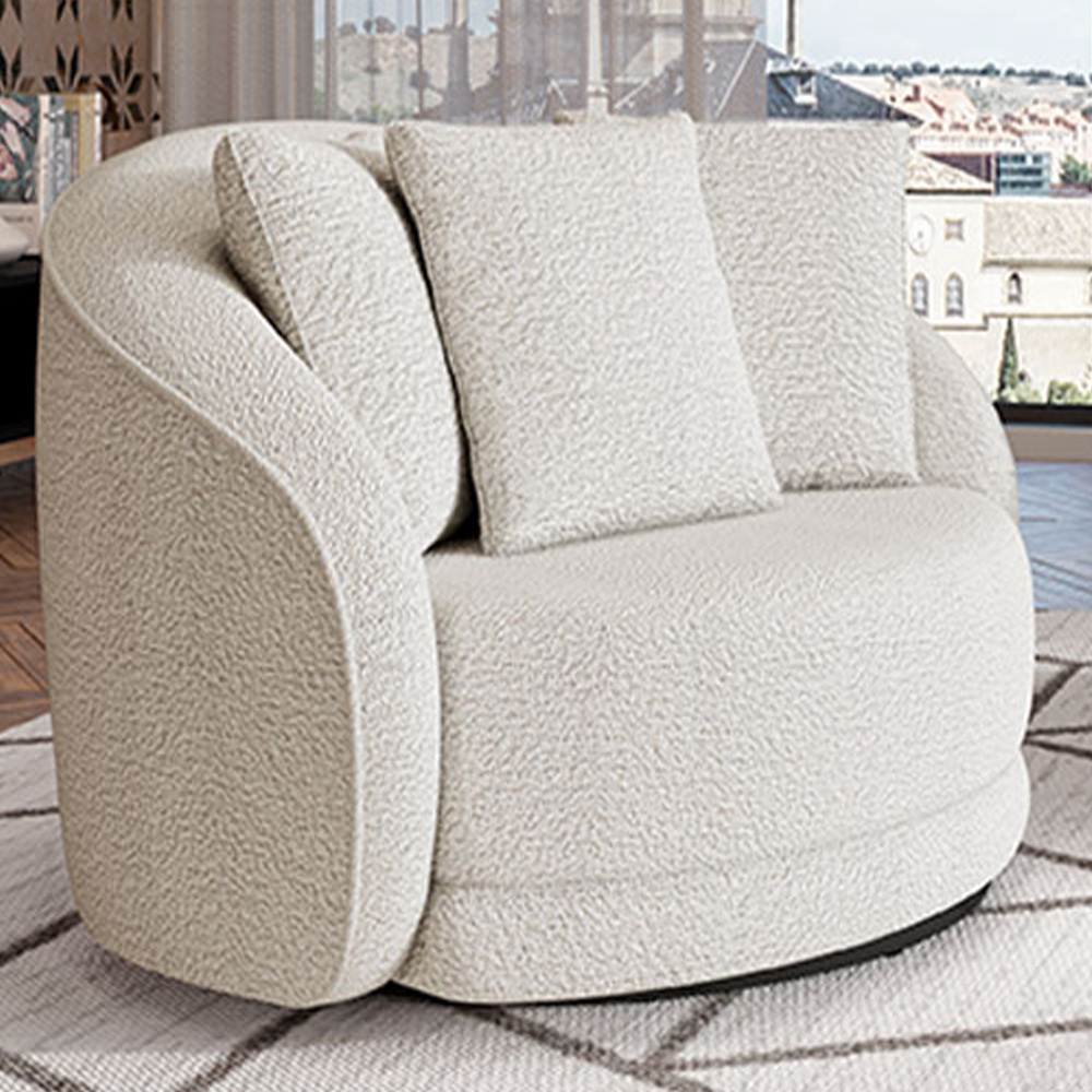 Kit 02 Poltronas Decorativa Para Sala de Estar Base Giratória Witta M03 Bouclê Branco - Lyam Decor