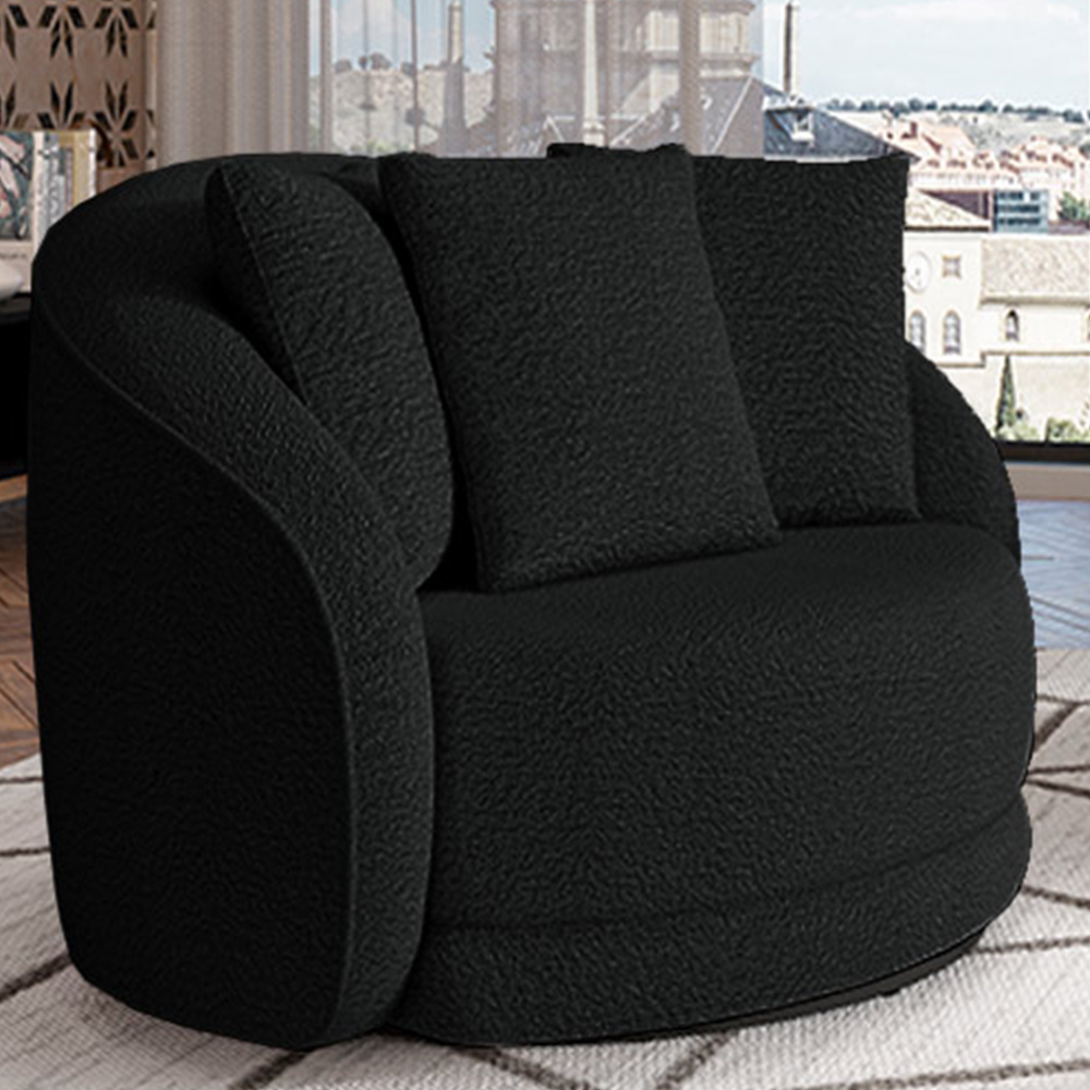 Kit 02 Poltronas Decorativa Para Sala de Estar Base Giratória Witta M03 Bouclê Preto - Lyam Decor