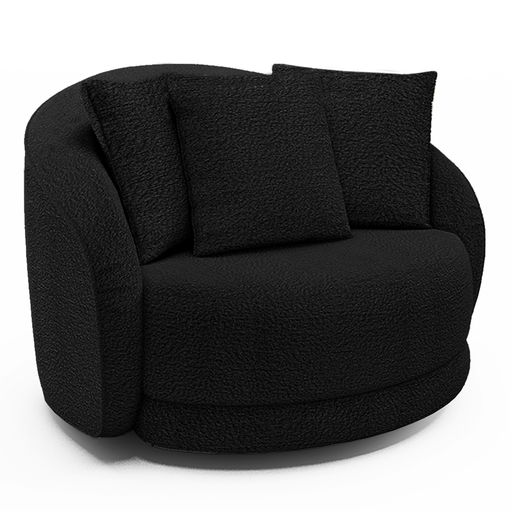 Kit 02 Poltronas Decorativa Para Sala de Estar Base Giratória Witta M03 Bouclê Preto - Lyam Decor
