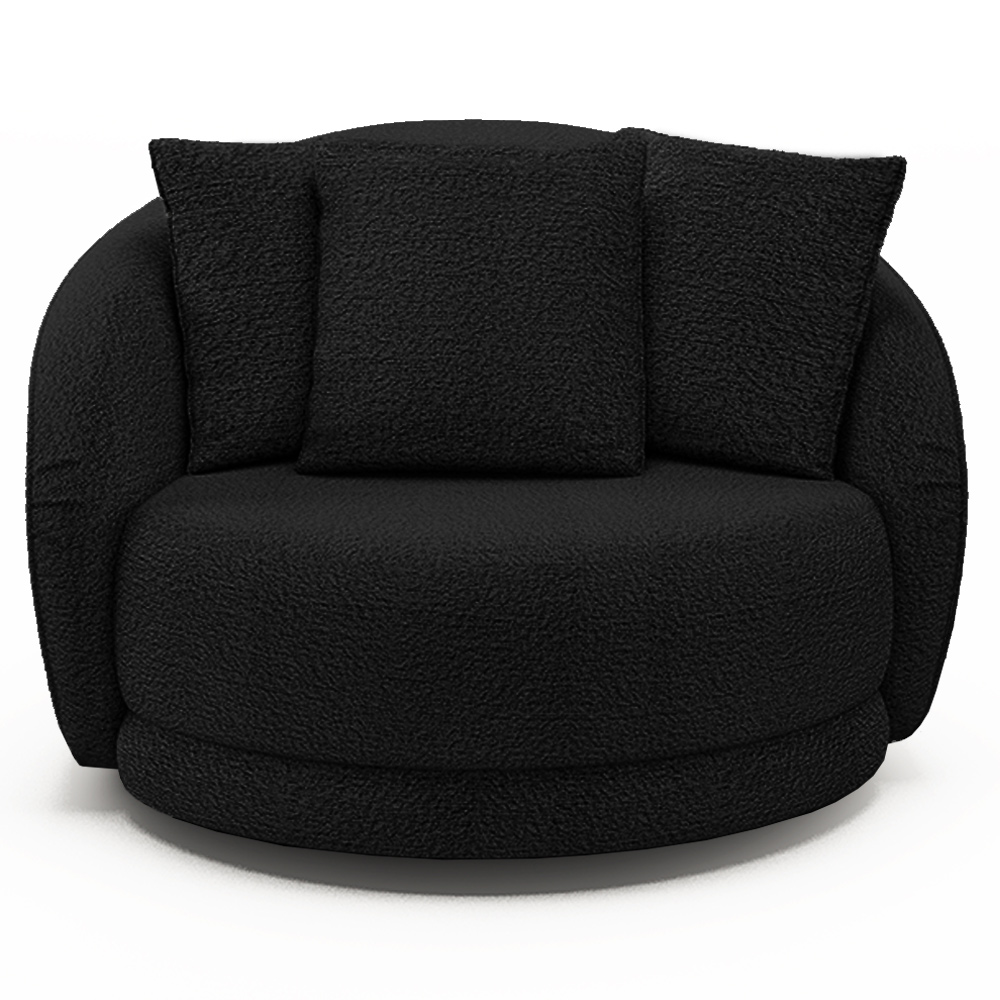 Kit 02 Poltronas Decorativa Para Sala de Estar Base Giratória Witta M03 Bouclê Preto - Lyam Decor