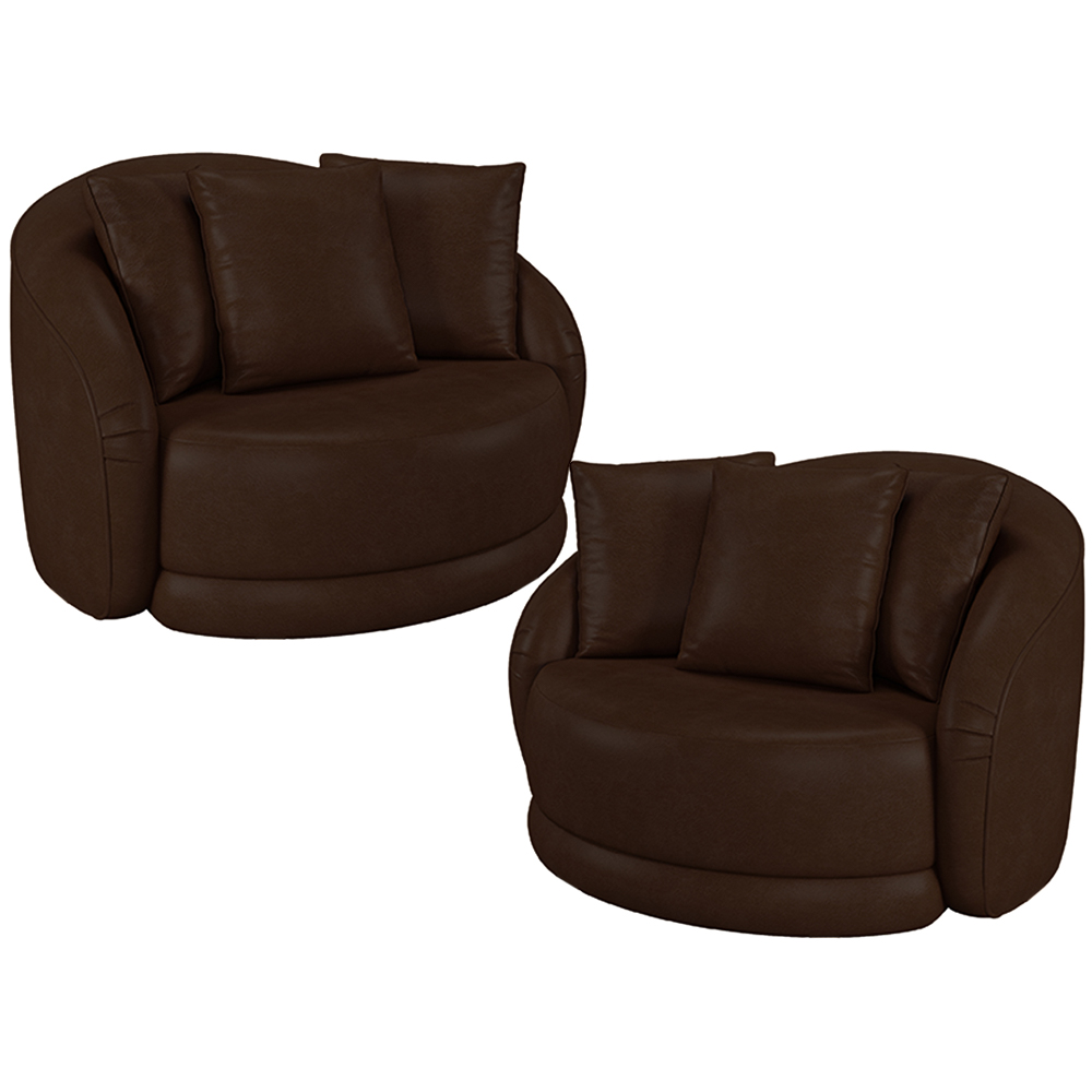 Kit 02 Poltronas Decorativa Para Sala de Estar Base Giratória Witta M03 Corano Marrom - Lyam Decor