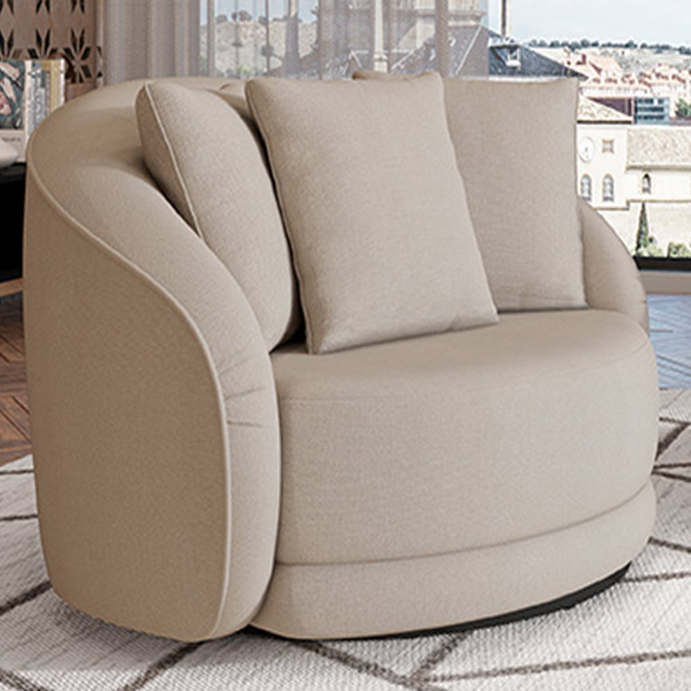 Kit 02 Poltronas Decorativa Para Sala de Estar Base Giratória Witta M03 Linho Cru - Lyam Decor