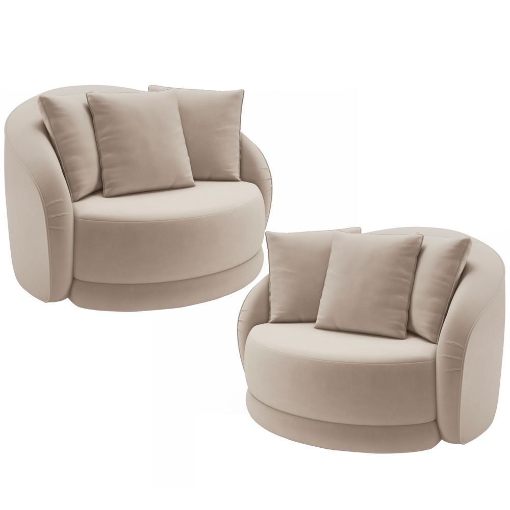 Kit 02 Poltronas Decorativa Para Sala de Estar Base Giratória Witta M03 Veludo Bege - Lyam Decor