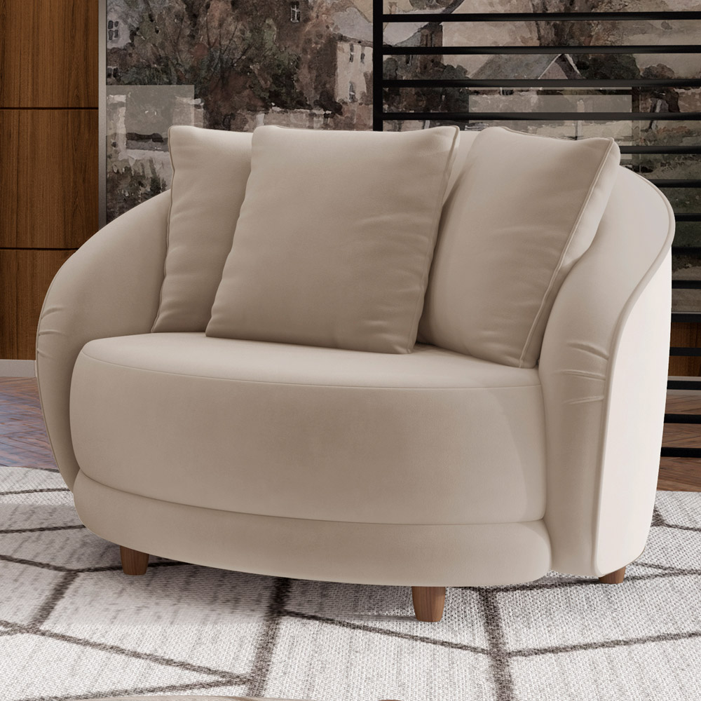 Kit 02 Poltronas Decorativa Para Sala de Estar Fixa Pés Madeira Witta M03 Veludo Bege - Lyam Decor