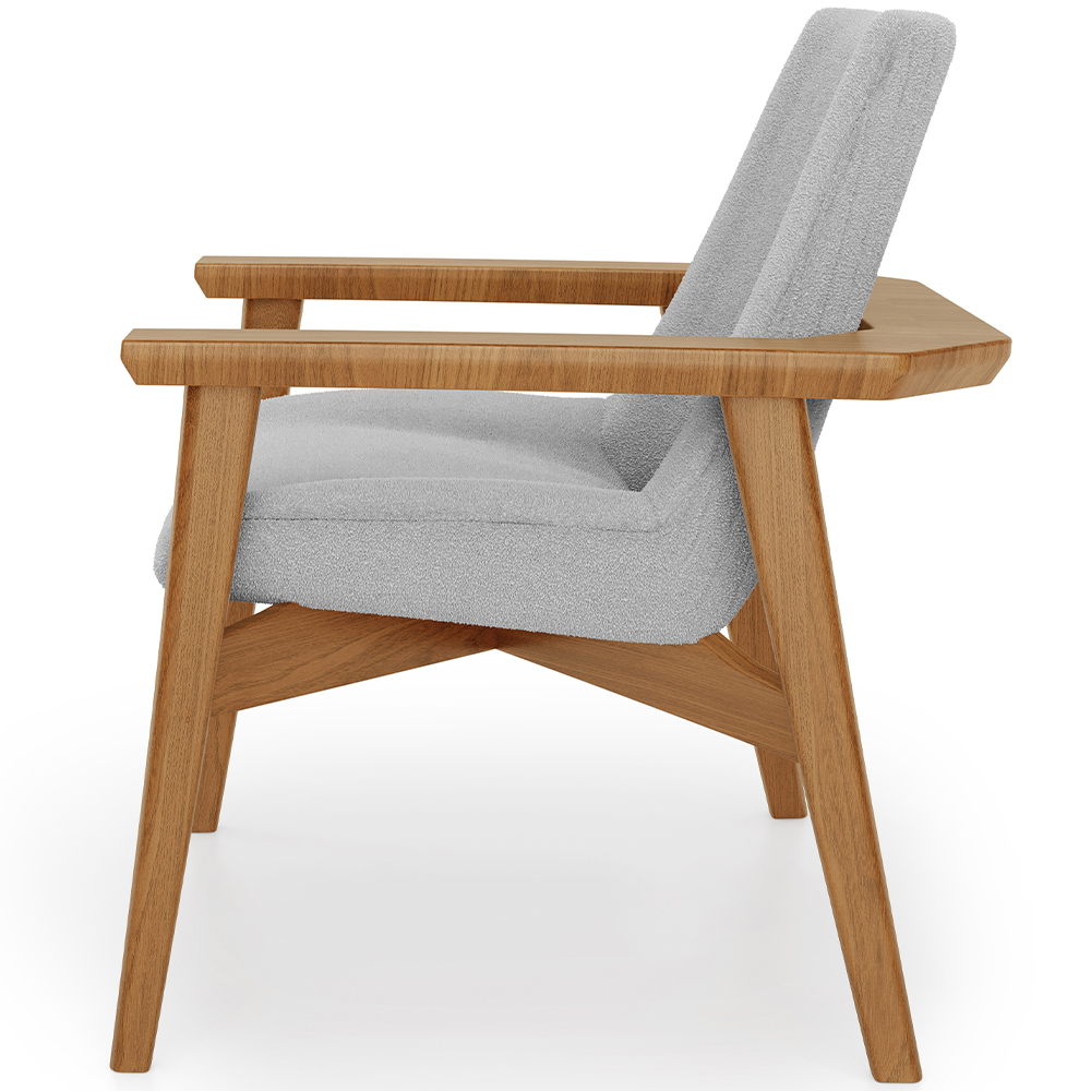 Kit 02 Poltronas Decorativa Para Sala de Estar Living Base Madeira Becker L02 Bouclê Cinza - Lyam Decor