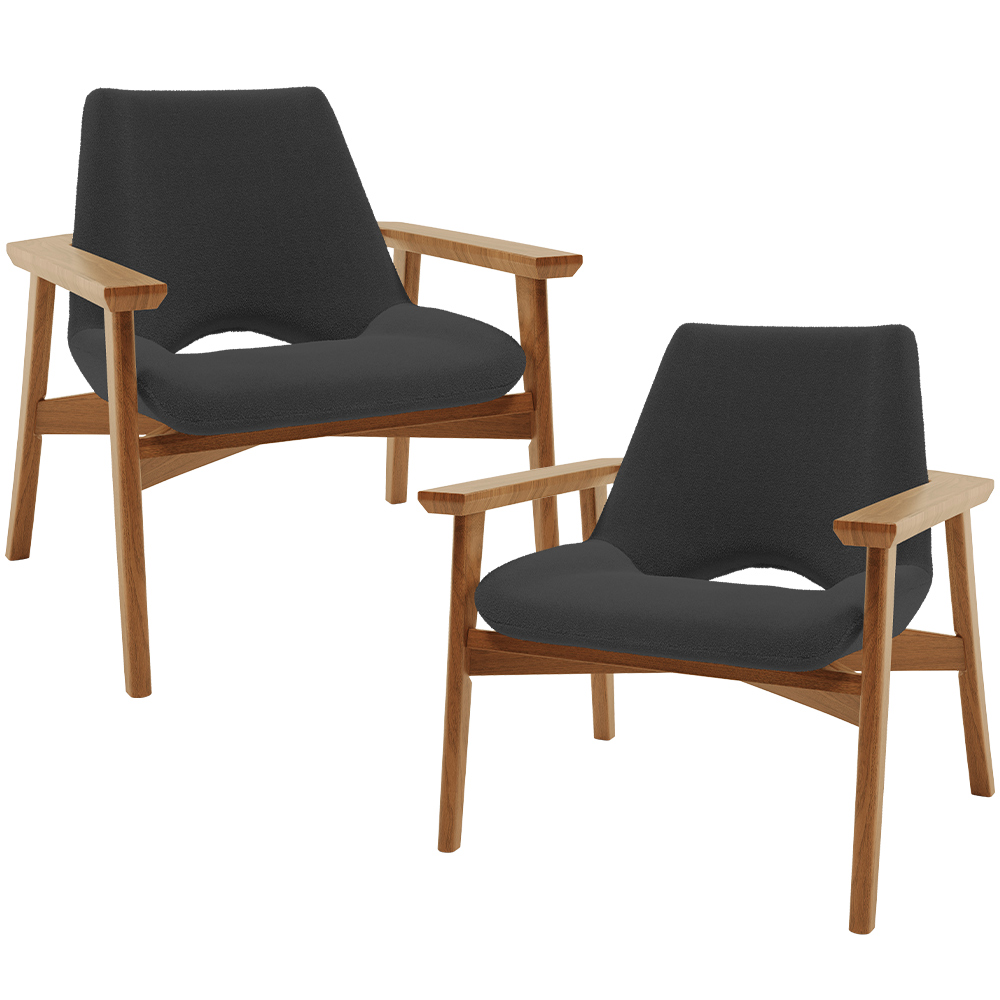 Kit 02 Poltronas Decorativa Para Sala de Estar Living Base Madeira Becker L02 Bouclê Preto - Lyam Decor